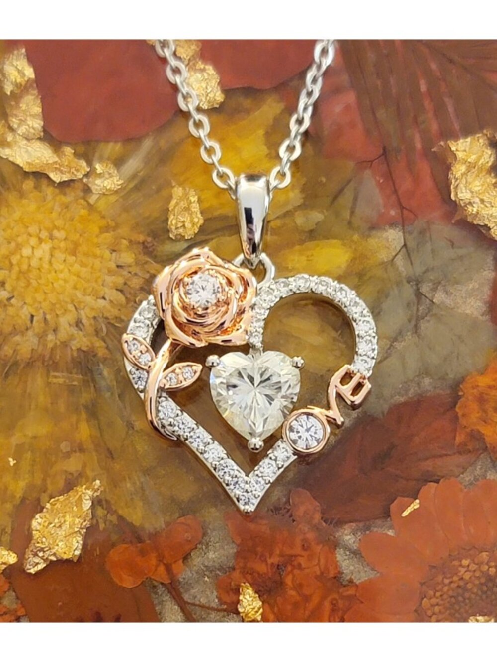 S925 Sterling Silver Chain Gold Plated Moissanite Heart Necklace NWT